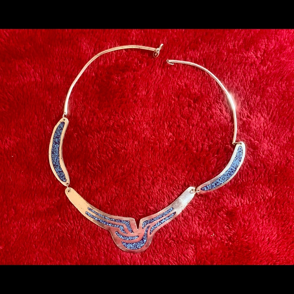 Silver and turquoise necklace handmade in Mexico